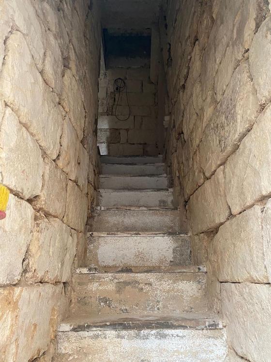 Escalier avant rénovation, marches brutes et poussiéreuses